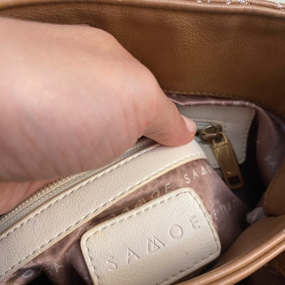Samoe Square Top Handle Bag Mixed Colors Pockets Size 10H X 8L Brown Tan Beige - Picture 11 of 16